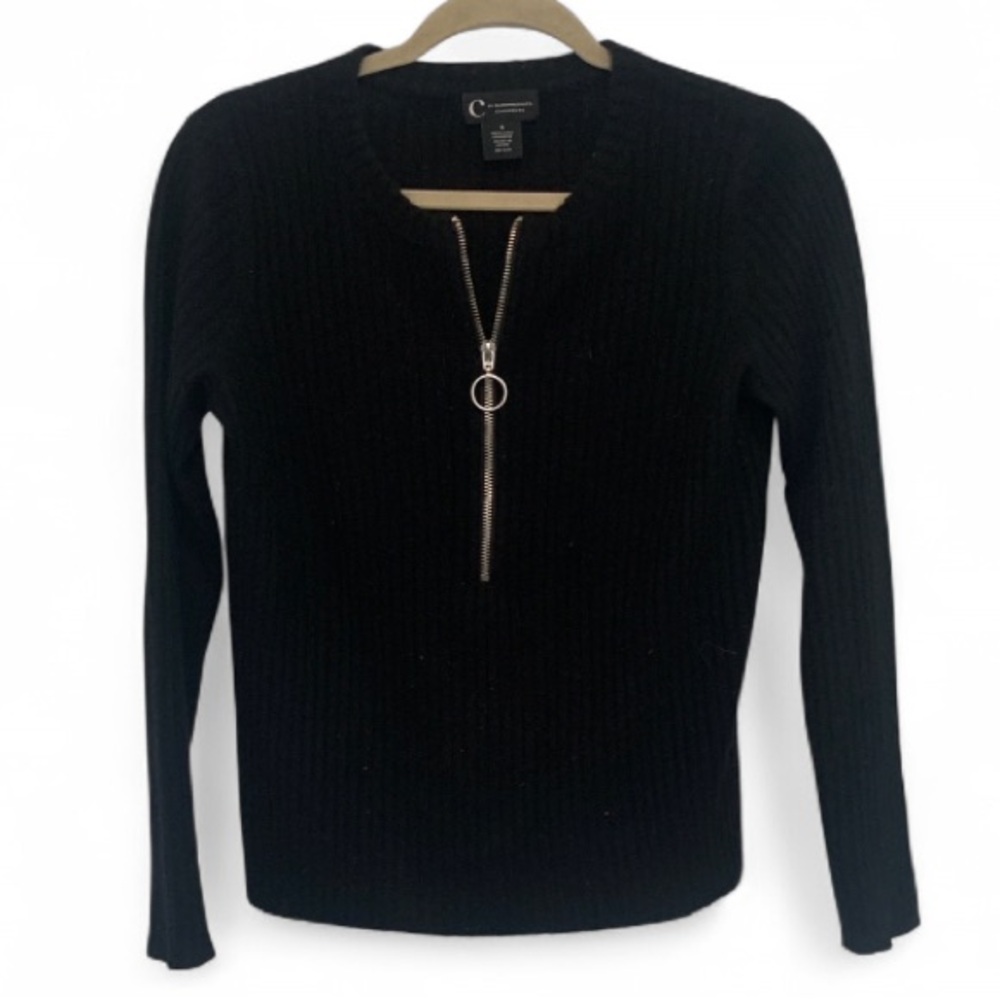 C by Bloomingdale’s 2 Plus Cashmere Zip Neck Sweater Size Small